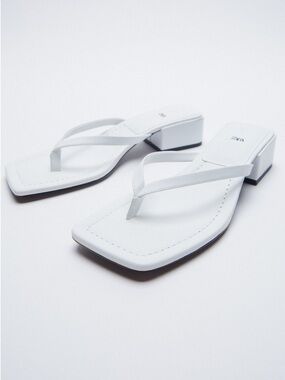NWT Zara White Square Toe Heeled Sandals